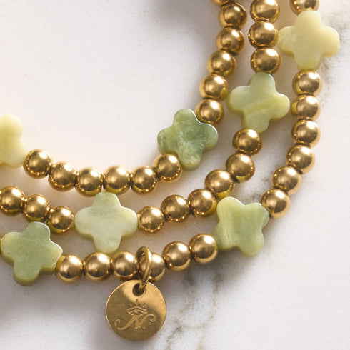 Glückslorbeer | Gold | Kleeblatt-Essenz-Armband 