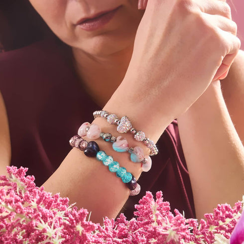 Pflaume | 925 Sterling Silber | Armband mit leuchtenden Farbverlaufsherzen 