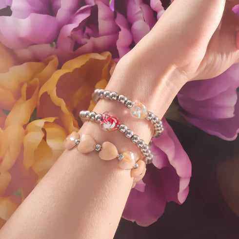 Rosé Herzkette | Kristall Makramee Armband