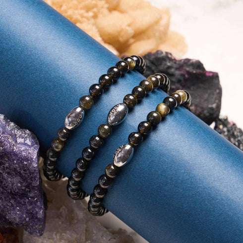 AAA Obsidian | 925 Sterling Silber | Edelsteinarmband 