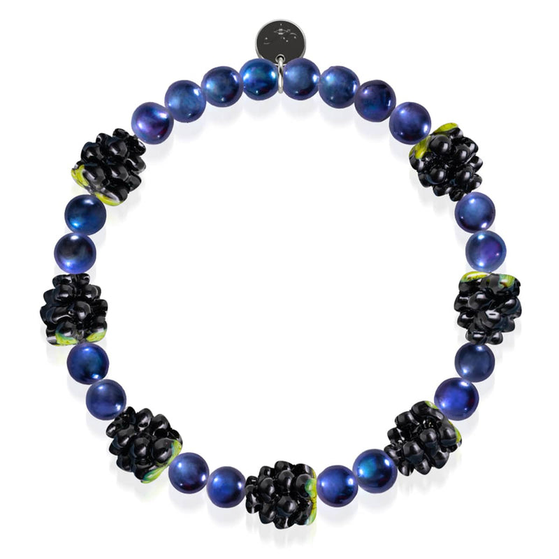 Blaue x Mitternachtsblaue Perle | 925er Sterlingsilber | Beerenarmband