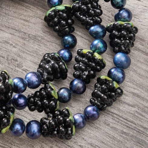 Blaue x Mitternachtsblaue Perle | 925er Sterlingsilber | Beerenarmband