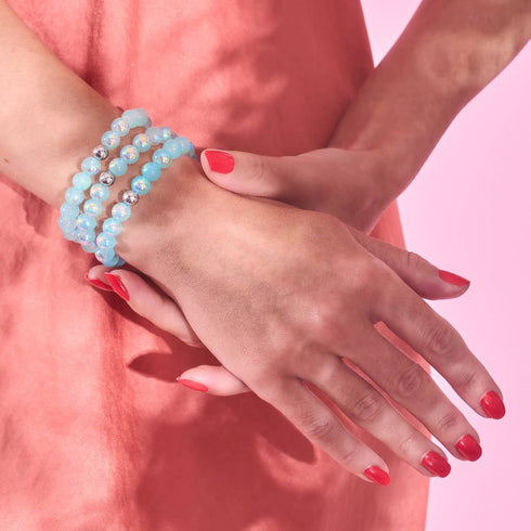 Blaue Kiwi | 925 Sterling Silber | Blasenglas-Armband 