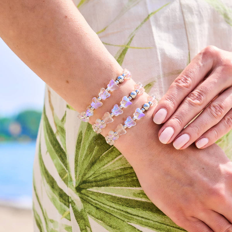 Morgentau | Silber | Regenbogenweißes Schmetterlingsarmband