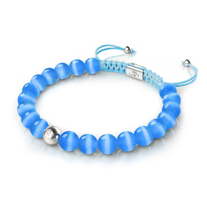 Azurblau | Silber | Cheshire Glas Makramee Armband