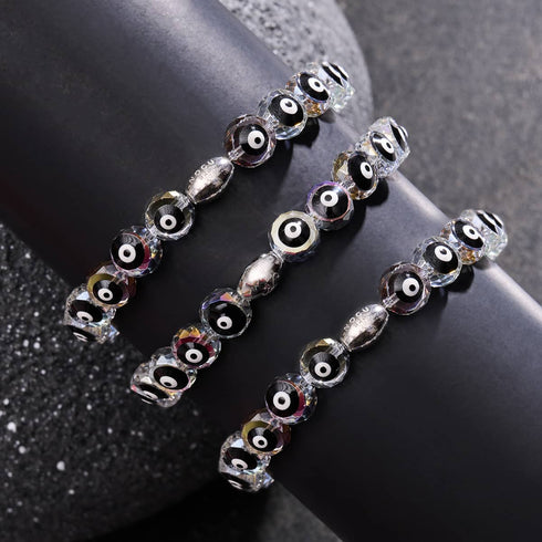 Schwarz | 925er Sterlingsilber | Armband mit bösem Blick und Kristall