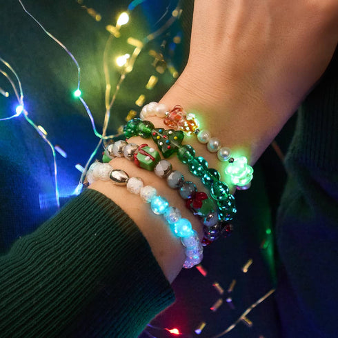 Bärenweihnacht | Silber | Perlen x Glühwürmchen-Glasbär-Armband 