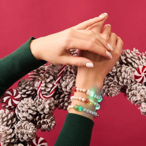 Bärenweihnacht | Silber | Perlen x Glühwürmchen-Glasbär-Armband 