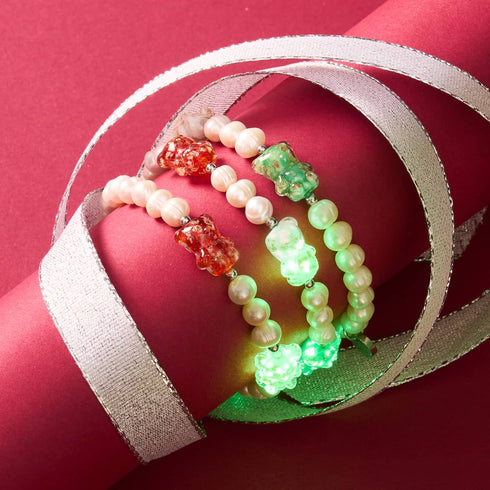 Bärenweihnacht | Silber | Perlen x Glühwürmchen-Glasbär-Armband 