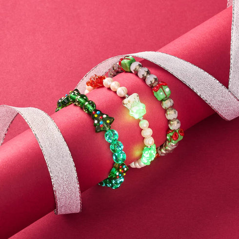 Bärenweihnacht | Silber | Perlen x Glühwürmchen-Glasbär-Armband 