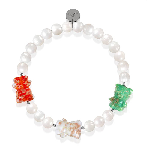 Bärenweihnacht | Silber | Perlen x Glühwürmchen-Glasbär-Armband 