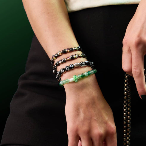 Schwarz | 925 Sterling Silber | Glühwürmchen-Glas-Armband mit bösem Blick