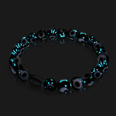 Schwarz | 925 Sterling Silber | Glühwürmchen-Glas-Armband mit bösem Blick