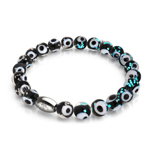 Schwarz | 925 Sterling Silber | Glühwürmchen-Glas-Armband mit bösem Blick