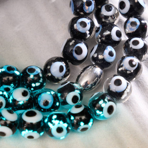 Schwarz | 925 Sterling Silber | Glühwürmchen-Glas-Armband mit bösem Blick