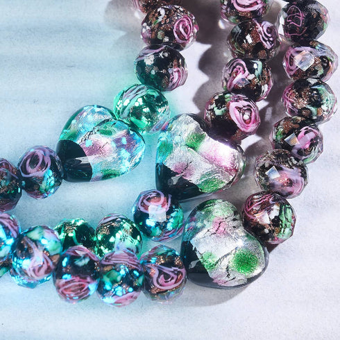 Schwarzer Blumenstrauß | 925 Sterling Silber | Firefly Glas Diamant Herzen Armband 
