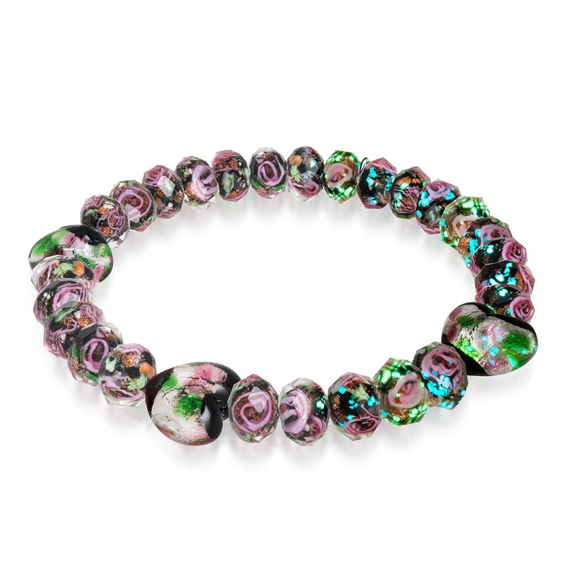 Schwarzer Blumenstrauß | 925 Sterling Silber | Firefly Glas Diamant Herzen Armband 