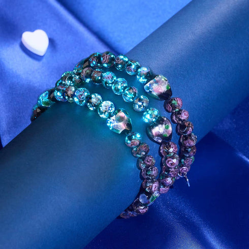 Schwarzer Blumenstrauß | 925 Sterling Silber | Firefly Glas Diamant Herzen Armband 