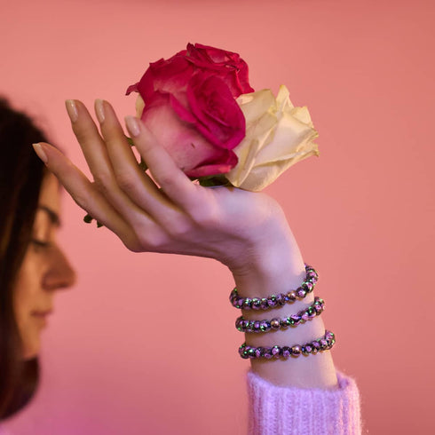 Schwarze Dahlie | Firefly Glas Diamanten Armband 