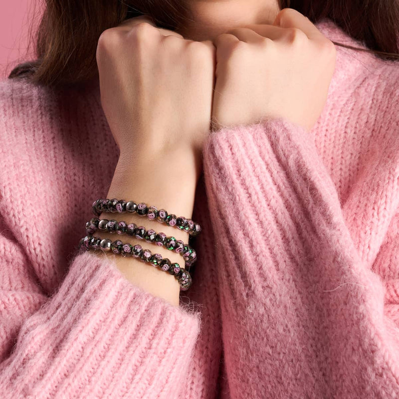 Schwarze Dahlie | Firefly Glas Diamanten Armband 