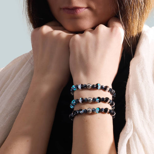 Schwarz | Firefly Glas Schneekugel Armband