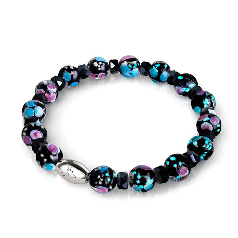 Schwarze Orchidee | 925er Sterlingsilber | Glühwürmchen-Glasblütenarmband