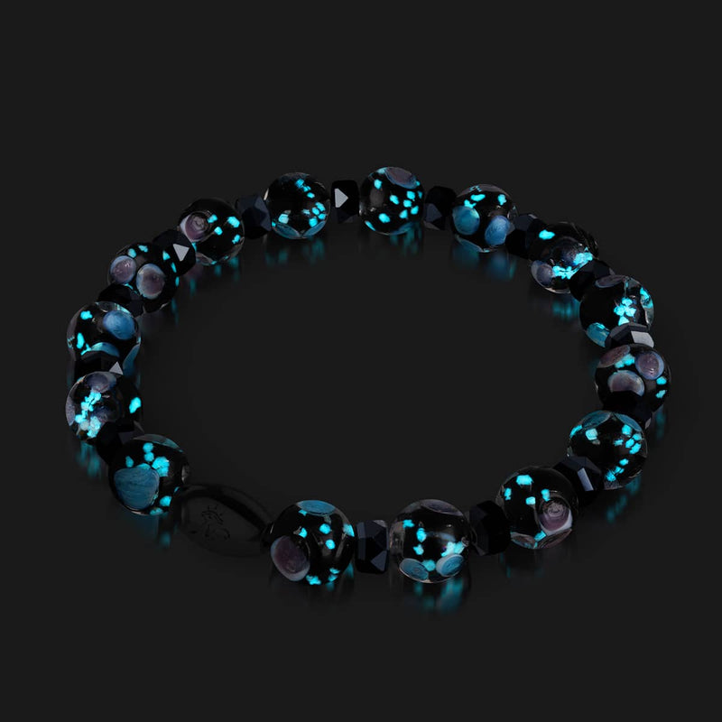 Schwarze Orchidee | 925er Sterlingsilber | Glühwürmchen-Glasblütenarmband