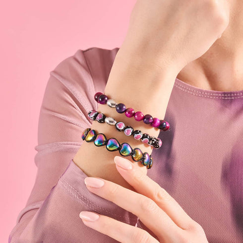 Schwarz x Pink | 925 Sterling Silber | Firefly Glas Liebesarmband