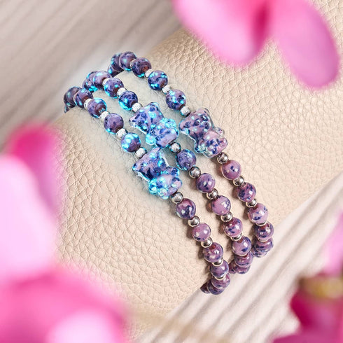 Blaue Iris | Silber | Glühwürmchen-Glasbär-Armband 
