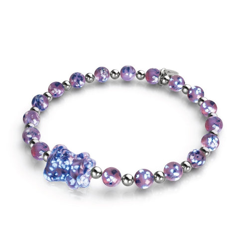 Blaue Iris | Silber | Glühwürmchen-Glasbär-Armband 