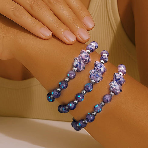 Blaue Iris | Silber | Glühwürmchen-Glasbär-Armband 