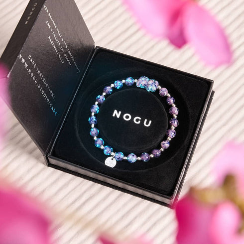 Blaue Iris | Silber | Glühwürmchen-Glasbär-Armband 
