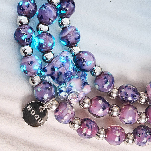 Blaue Iris | Silber | Glühwürmchen-Glasbär-Armband 