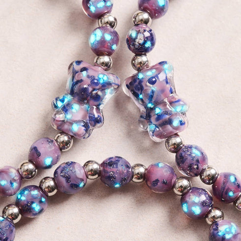 Blaue Iris | Silber | Glühwürmchen-Glasbär-Armband 