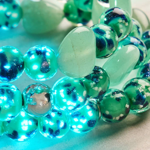 Blaue Minze | Firefly Glass x Murano Glas Herzen Armband 