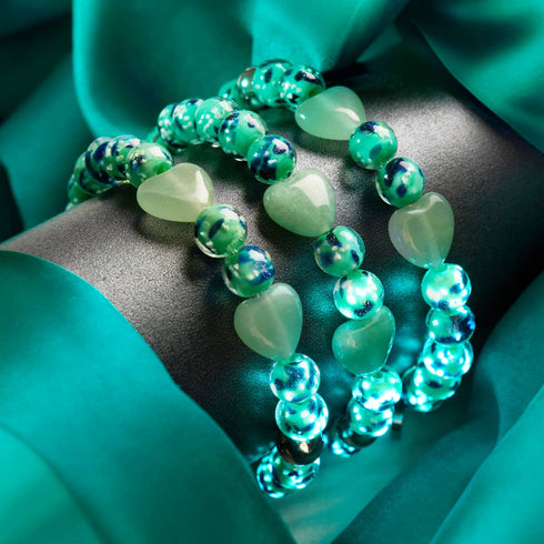 Blaue Minze | Firefly Glass x Murano Glas Herzen Armband 