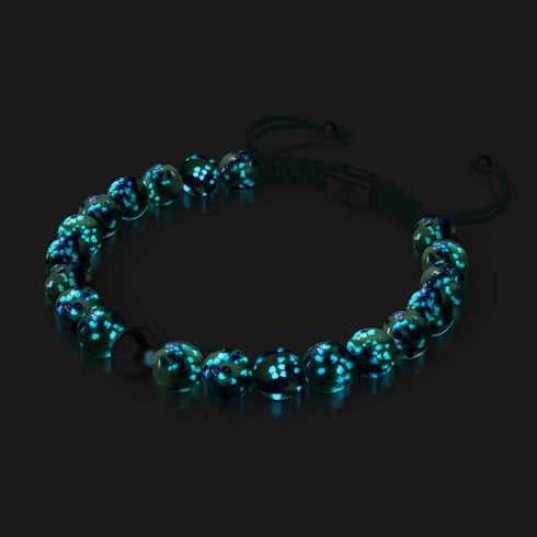 Blaue Minze | Silber | Glühwürmchen-Glas-Makramee-Armband
