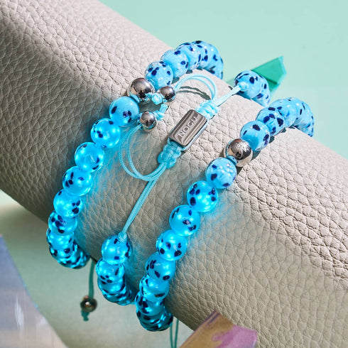 Blaue Gischt | Silber | Glühwürmchen-Glas-Makramee-Armband