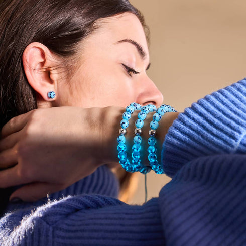 Blaue Gischt | Silber | Glühwürmchen-Glas-Makramee-Armband