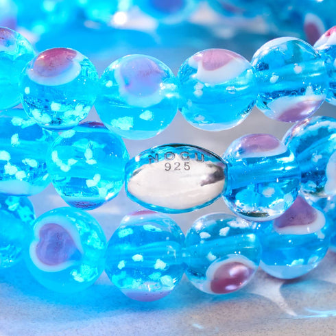 Blau x Pink | 925 Sterling Silber | Firefly Glas Liebesarmband