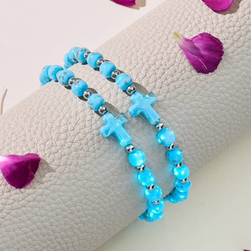 Himmelblau | Silber | Glühwürmchen-Glas-Kreuz-Armband 