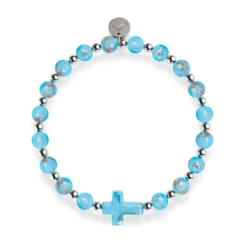 Himmelblau | Silber | Glühwürmchen-Glas-Kreuz-Armband 