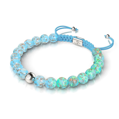 Himmelblau | Silber | Glühwürmchen-Glas-Makramee-Armband 