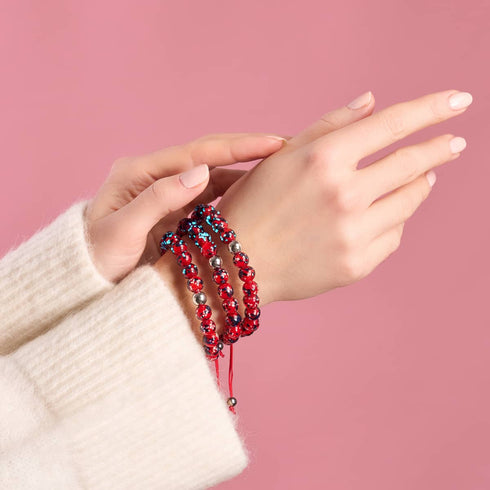 Feuer &amp; Eis | Silber | Glühwürmchen-Glas-Makramee-Armband