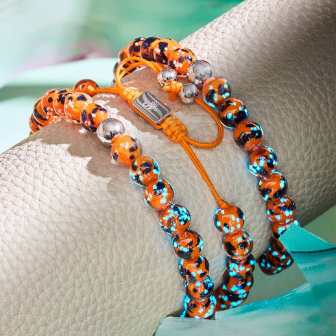 Glühende Glut | Silber | Glühwürmchen-Glas-Makramee-Armband 