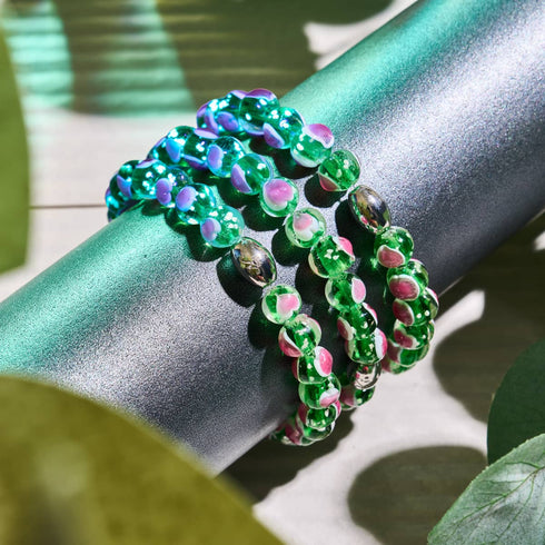 Grün x Pink | 925 Sterling Silber | Firefly Glas Liebesarmband