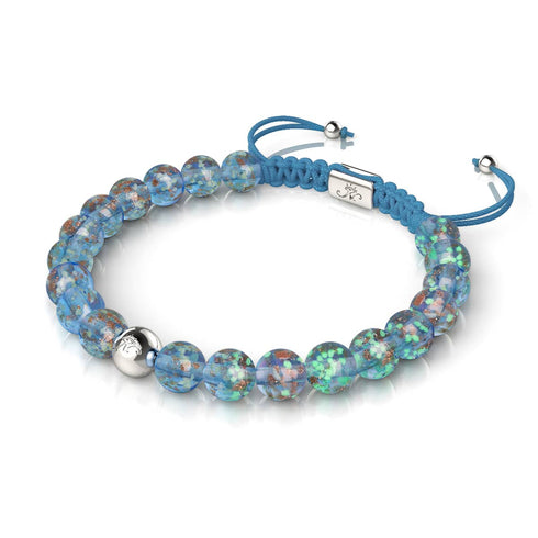 Indigo | Silber | Glühwürmchen-Glas-Makramee-Armband