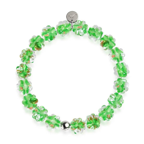 Leuchtendes Kleeblatt | Silber | Glühwürmchen-Glasklee-Armband 