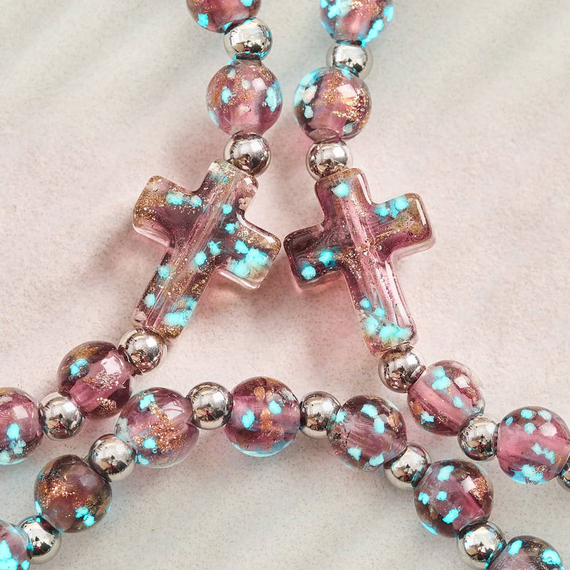 Merlot | Silber | Glühwürmchen-Glaskreuz-Armband 