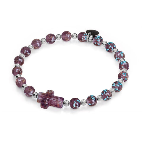 Merlot | Silber | Glühwürmchen-Glaskreuz-Armband 